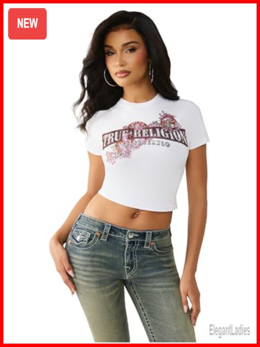 True Religion Crystal Snake Short Sleeve Cropped Tee